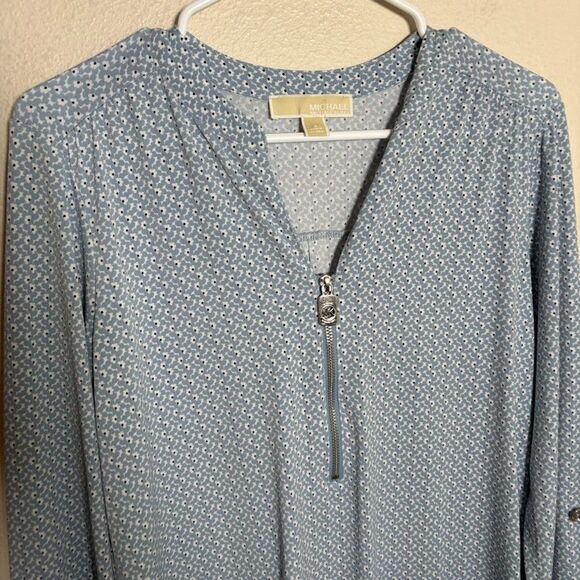 Michael Kors Blouse Women's Small V-Neck Zipper Long Sleeve Career Shirt Top - Picture 2 of 8